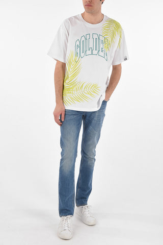 Crewneck T-shirt ARTU with GOLDEN Print and Embroidered Palms