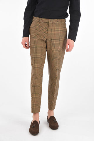 Pantaloni in Cotone District Check con Chiusura Nascosta