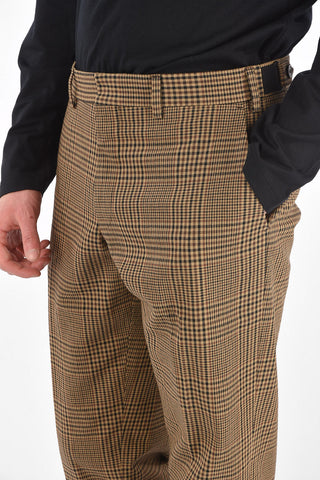 Pantaloni in Cotone District Check con Chiusura Nascosta