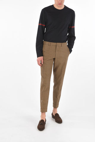 Pantaloni in Cotone District Check con Chiusura Nascosta