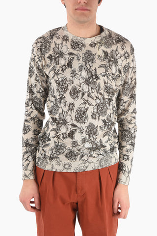 Crew Neck Floral Patterned Cotton Sweater