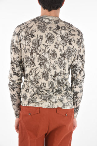 Crew Neck Floral Patterned Cotton Sweater