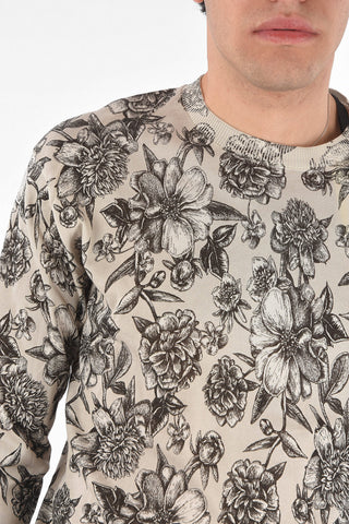 Crew Neck Floral Patterned Cotton Sweater