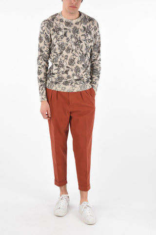 Crew Neck Floral Patterned Cotton Sweater