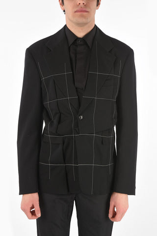 HOMME PLUS Giacca Monopetto in Lana con Cuciture a Vista