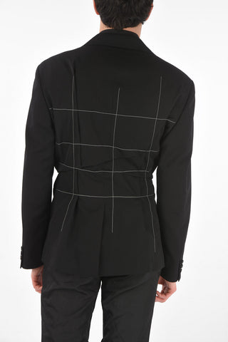 HOMME PLUS Giacca Monopetto in Lana con Cuciture a Vista