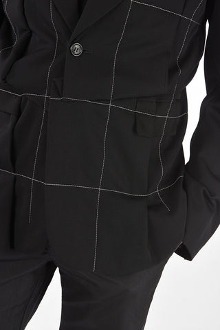 HOMME PLUS Giacca Monopetto in Lana con Cuciture a Vista