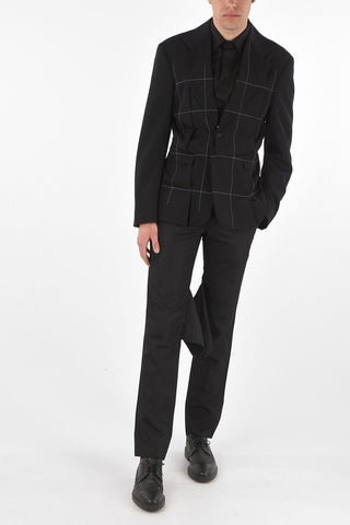 HOMME PLUS Giacca Monopetto in Lana con Cuciture a Vista