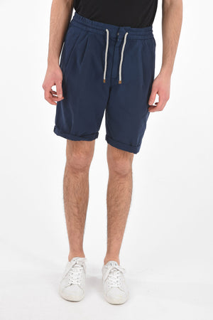Double-pleated Elastic Waistband Cotton Shorts
