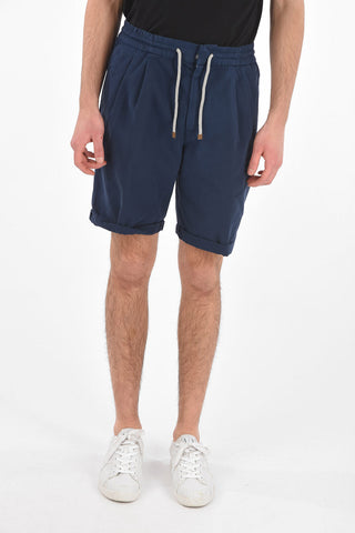 Shorts in Cotone a 2 Pinces con Elastico in Vita