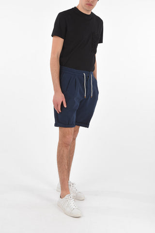Shorts in Cotone a 2 Pinces con Elastico in Vita