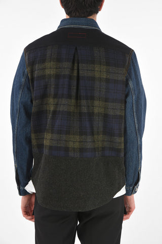 Plaid Check Wool Detail Denim Jacket