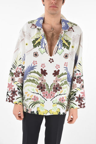 Floral Patterned Hemp Caftan Shirt