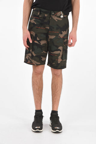 Printed Denim Cargo Shorts