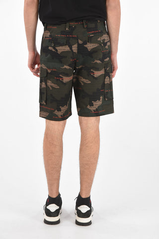 Printed Denim Cargo Shorts