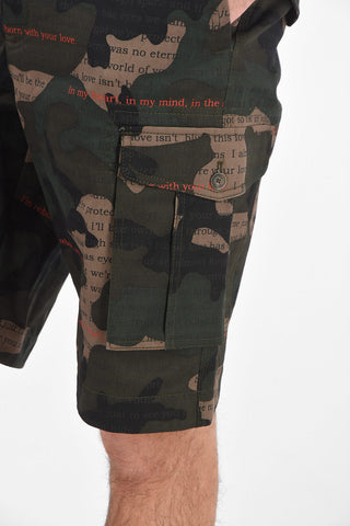 Printed Denim Cargo Shorts
