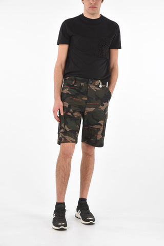 Printed Denim Cargo Shorts
