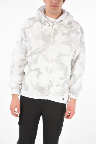Felpa in Cotone con Fodera in Nylon Camouflage e Cappuccio