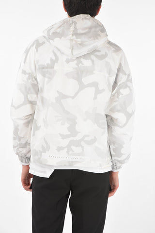 Felpa in Cotone con Fodera in Nylon Camouflage e Cappuccio