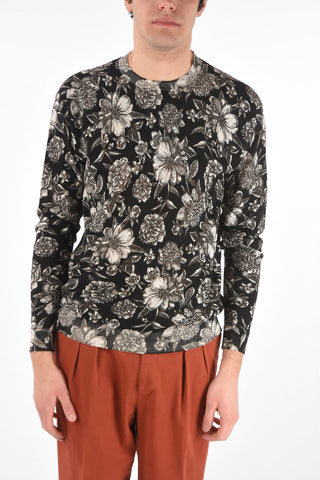 Maglia Girocollo in Cotone con Motivo Floreale