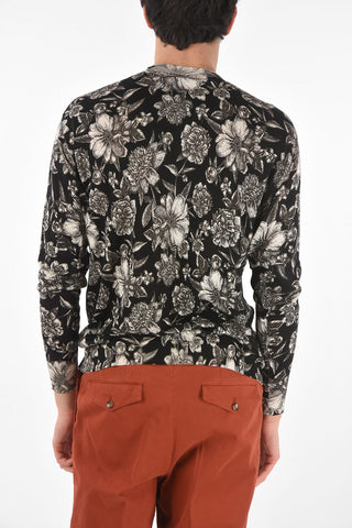 Maglia Girocollo in Cotone con Motivo Floreale