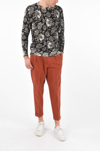 Maglia Girocollo in Cotone con Motivo Floreale