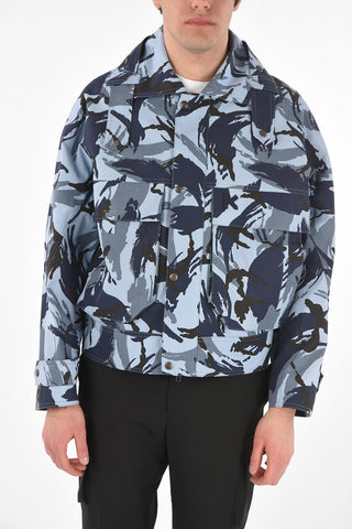 Giubbotto in Denim Stampa Camouflage con Maxi Tasche
