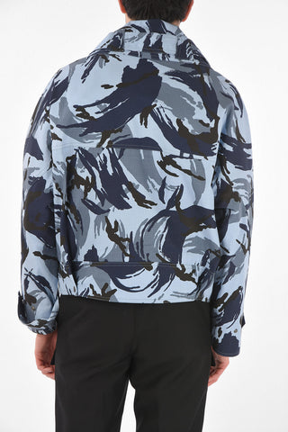 Giubbotto in Denim Stampa Camouflage con Maxi Tasche