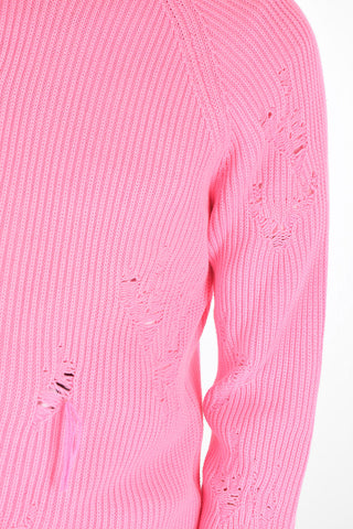 Crew Neck Cotton Blend Distressed Pullover