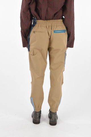 Denim Patches Cotton Cargo Pants with Elastic Cuffs