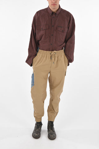 Denim Patches Cotton Cargo Pants with Elastic Cuffs
