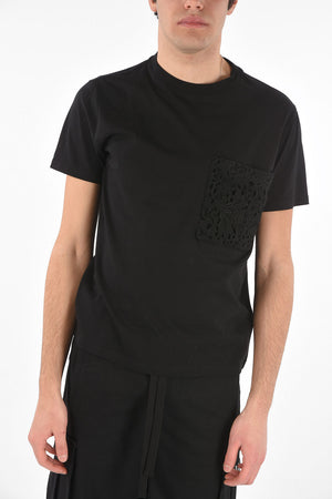 Lace Breast-pocket Cotton T-Shirt with Logo
