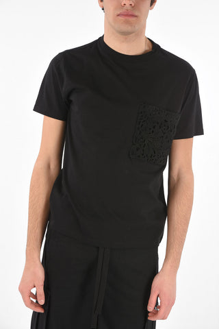 Lace Breast-pocket Cotton T-Shirt with Logo