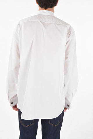 Wing Collar Hidden Buttoning Cotton Shirt