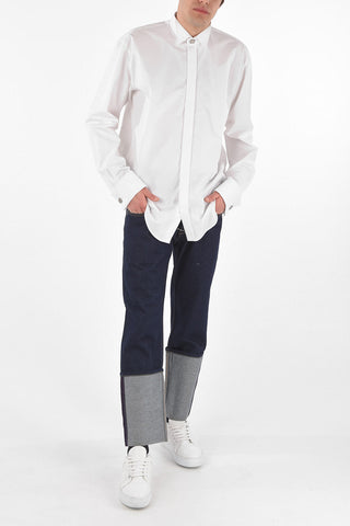 Wing Collar Hidden Buttoning Cotton Shirt