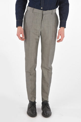 Pantaloni 4 Tasche in Misto Lana con Chiusura Nascosta