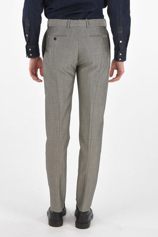 Pantaloni 4 Tasche in Misto Lana con Chiusura Nascosta