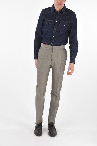 Pantaloni 4 Tasche in Misto Lana con Chiusura Nascosta