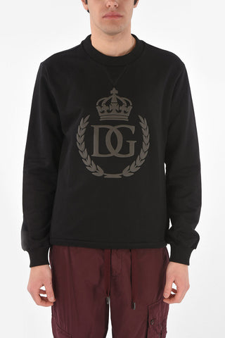 Crew Neck Embossed Logo Brushed Cotton Sweatshirt