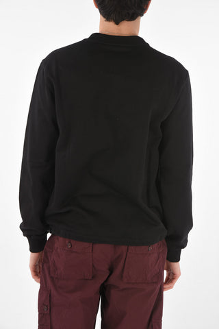 Crew Neck Embossed Logo Brushed Cotton Sweatshirt