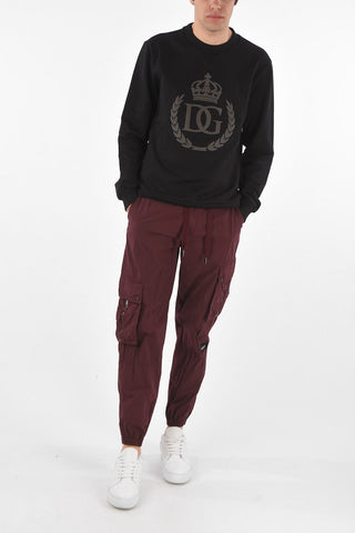 Crew Neck Embossed Logo Brushed Cotton Sweatshirt