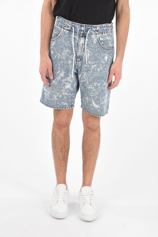 5 Pocket Printed Denim Shorts with Drawstring