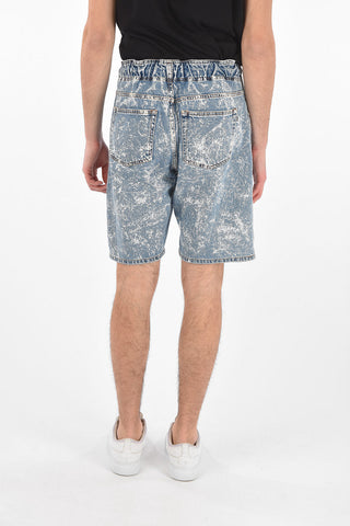5 Pocket Printed Denim Shorts with Drawstring