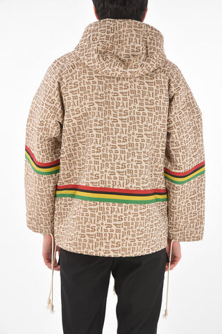 Hooded Monogram Jacquard Fabric Parka with Drawstrings