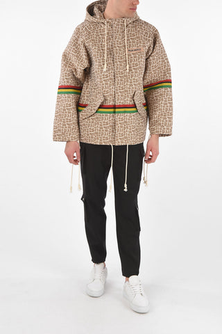 Hooded Monogram Jacquard Fabric Parka with Drawstrings