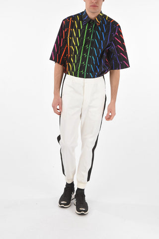 4 Pocket Contrasting Band Pants with Elastic Cuffs