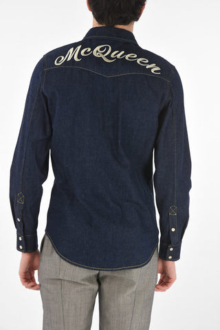 Camicia Sahariana in Denim Lavaggio Scuro con Ricamo