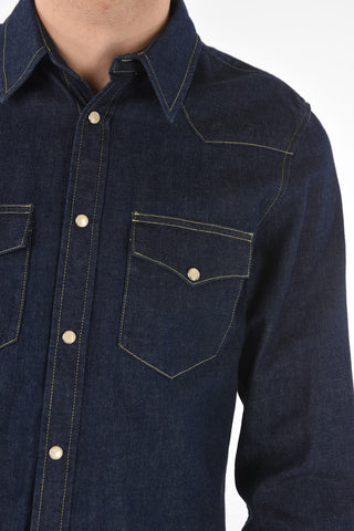 Camicia Sahariana in Denim Lavaggio Scuro con Ricamo
