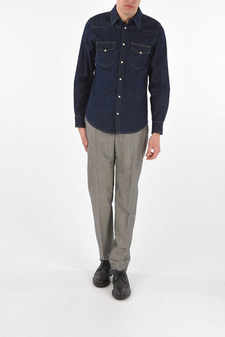 Camicia Sahariana in Denim Lavaggio Scuro con Ricamo