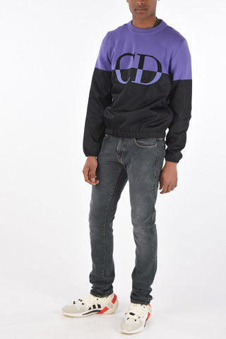 virgin wool and nylon crew-neck sweater with side zip